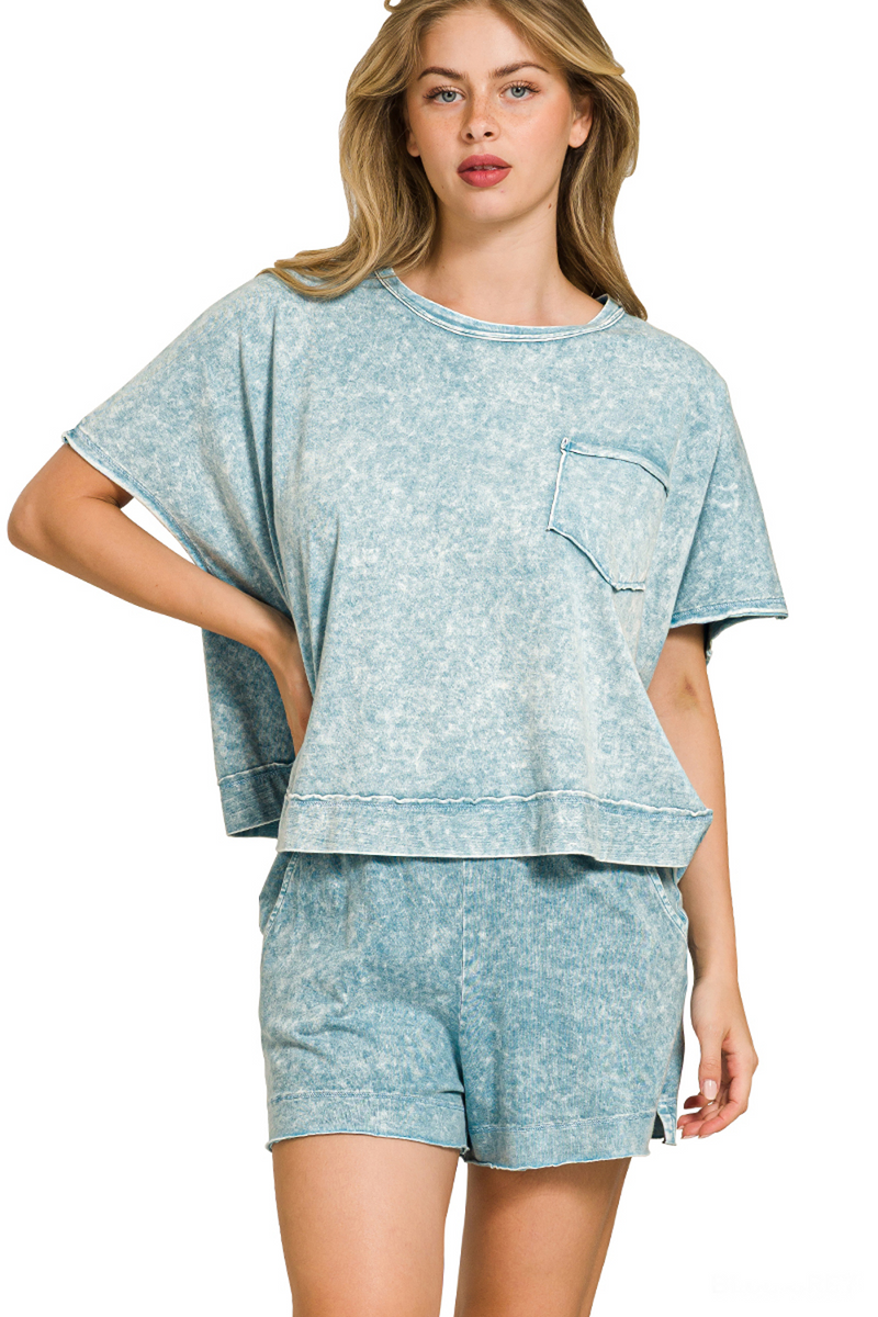 Halo Snow Washed Boxy Top And Shorts Set