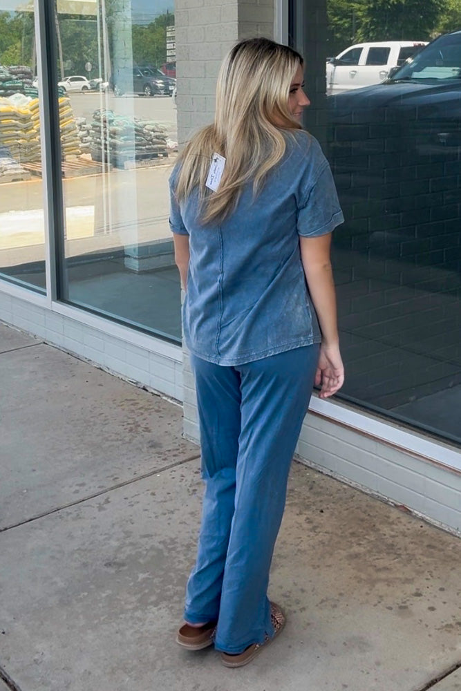 Acid Wash Exposed Seam Top and Pants Set