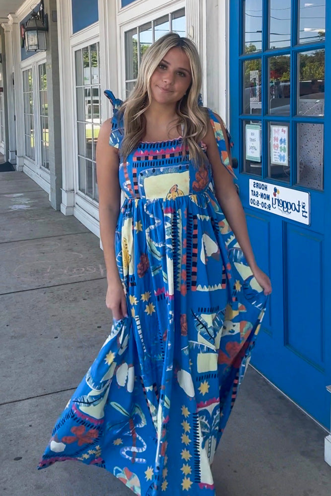 vibrant maxi dress Blue with Tie Straps & Pattern-Simply Dixie Boutique Large fallpush Package:Customized horse face + long shirt + cloud shoulder + shawl. Customization does not support return and exchange. Consult customer service during the construction period. Meghan Markle's Red Carolina up closure Lining