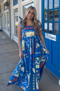 Blue Vibrant Print Maxi Dress