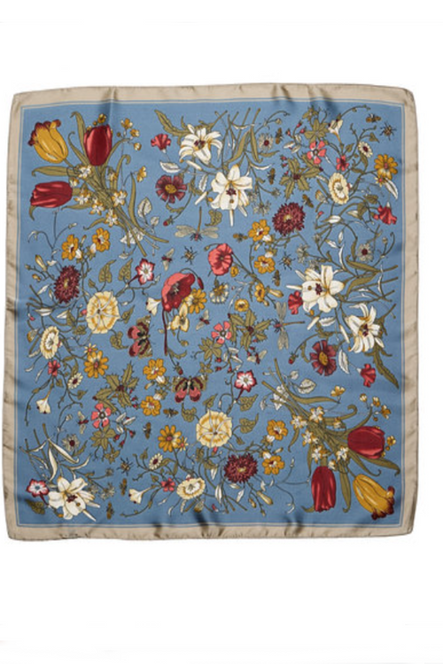 Blue Floral Silk Scarf