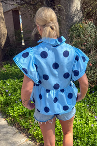 light blue polka dot top back