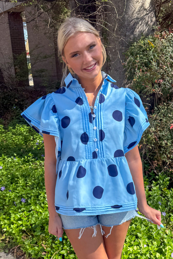 light blue polka dot top peplum