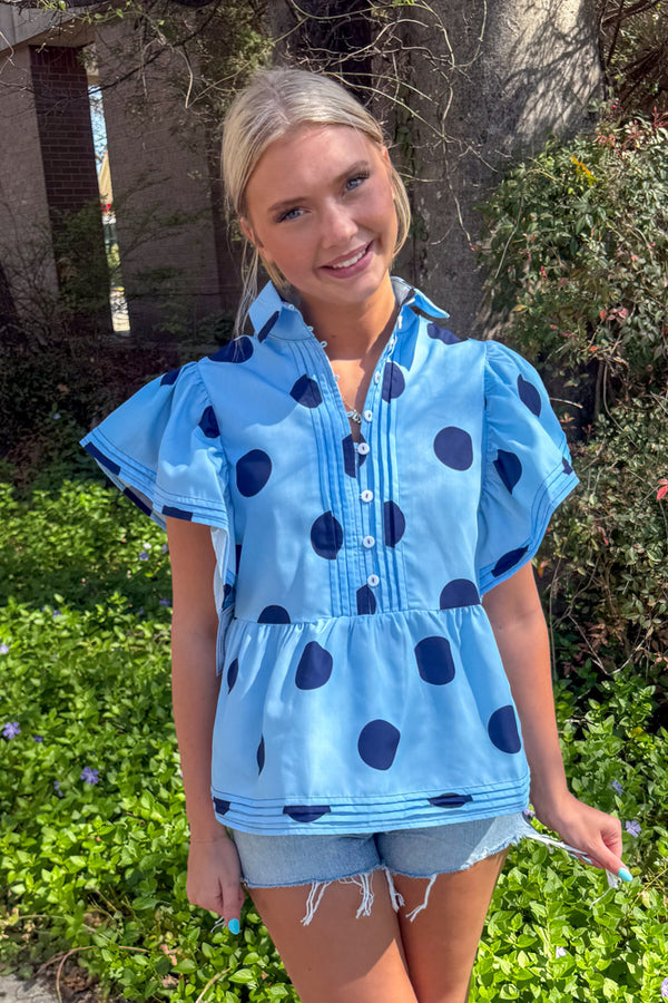 light blue polka dot top peplum