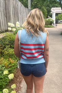 Stripe Me Happy Sleeveless Sweater Top-Blue