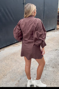 Sunday Morning Statement Sleeve Dress-Brown