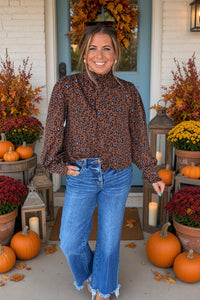 Brown and Blue Leopard Blouse