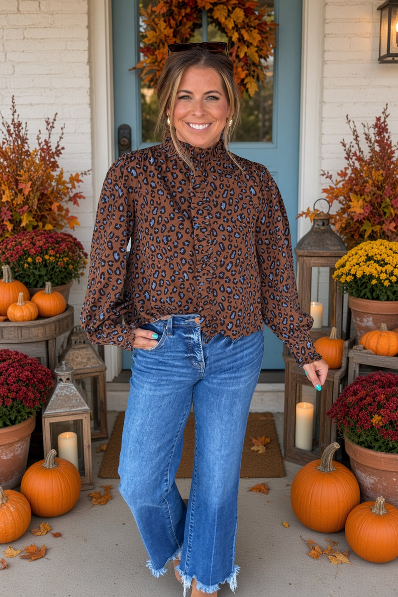 Brown and Blue Leopard Blouse