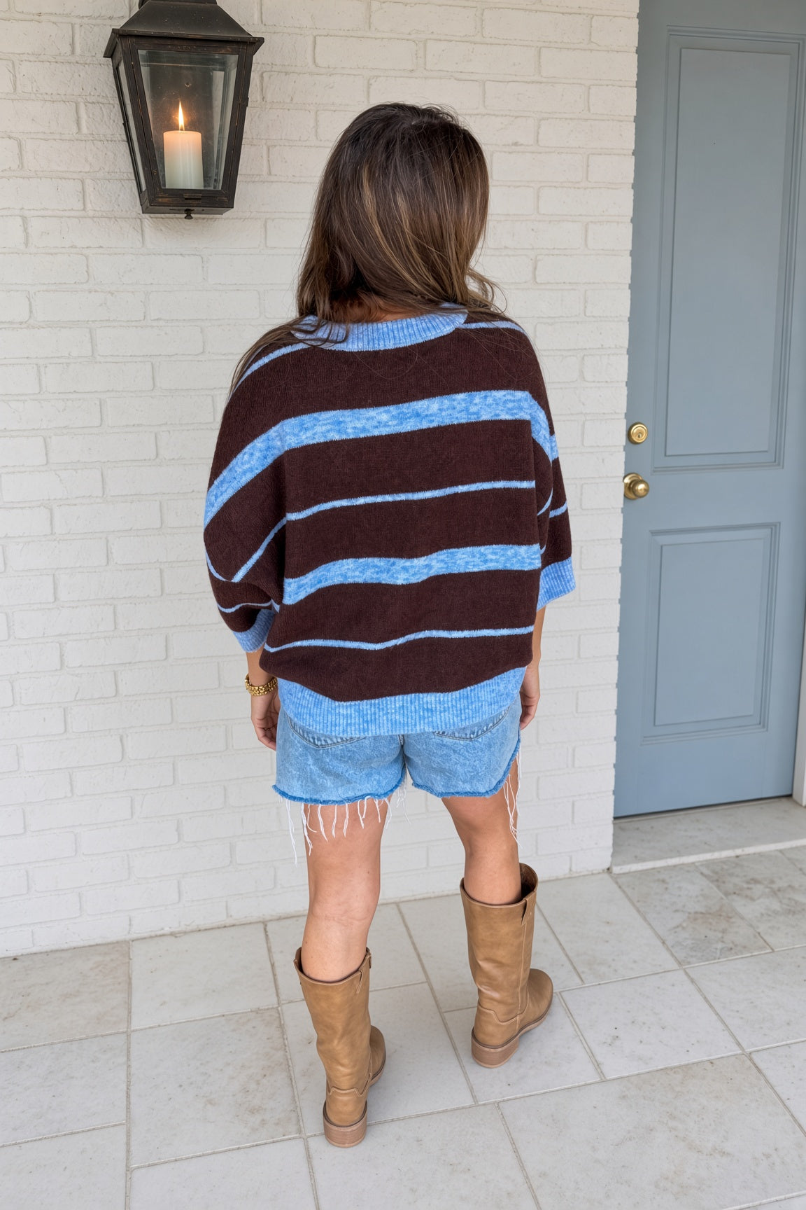 Brown and Blue Striped Sweater Back