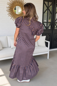 Brown and Navy Striped Entro Maxi Dress Back