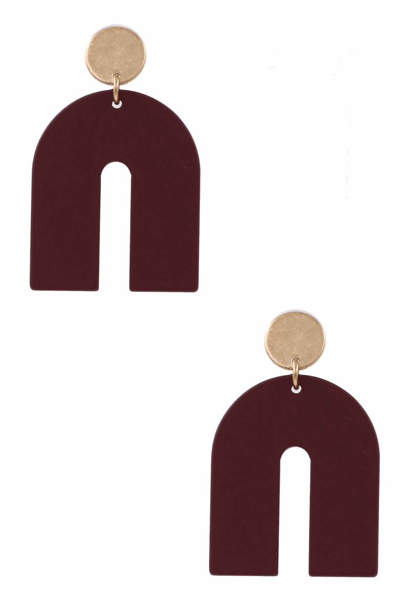 Acrylic U Matte Drop Earrings-Burgundy