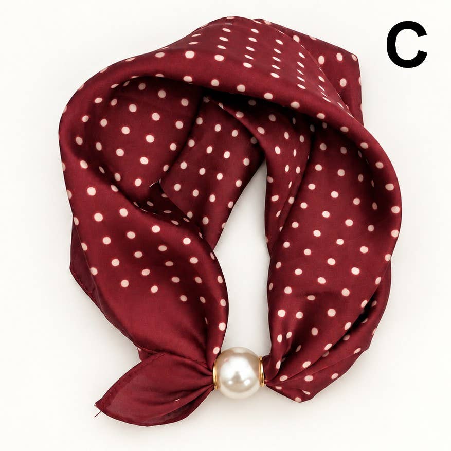 Silk Feel Pearl Magnetic Clasp Scarf Necklace-Burgundy
