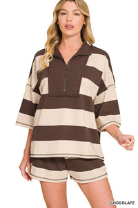 PRE-ORDER (Ships 7/9) Zenana-French Terry Color Block Top and Shorts Set