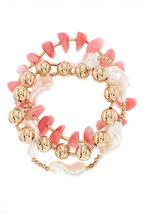 Coral And Gold Bracelet Set