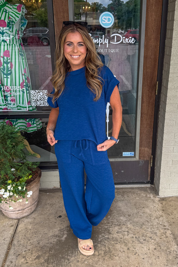 Zenana Cotton Pants Set Blue