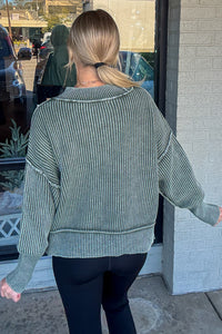 Zenana-Washed Side Slit Oversized Cropped Sweater