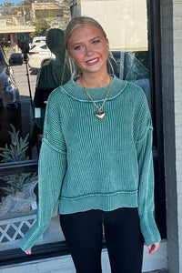 Zenana-Washed Side Slit Oversized Cropped Sweater