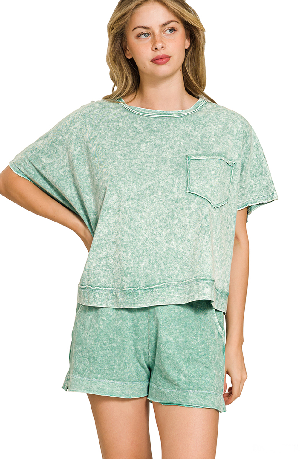 Halo Snow Washed Boxy Top And Shorts Set
