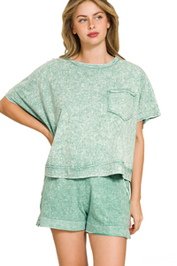 Halo Snow Washed Boxy Top And Shorts Set