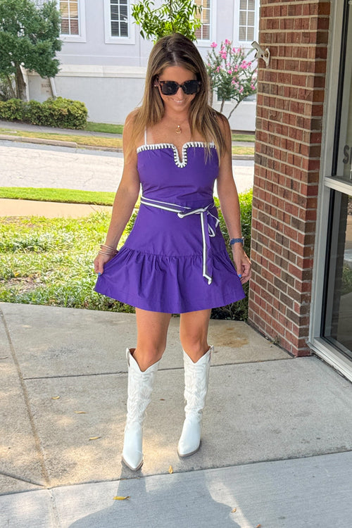 Day + Moon Purple Gameday Dress with White Trim