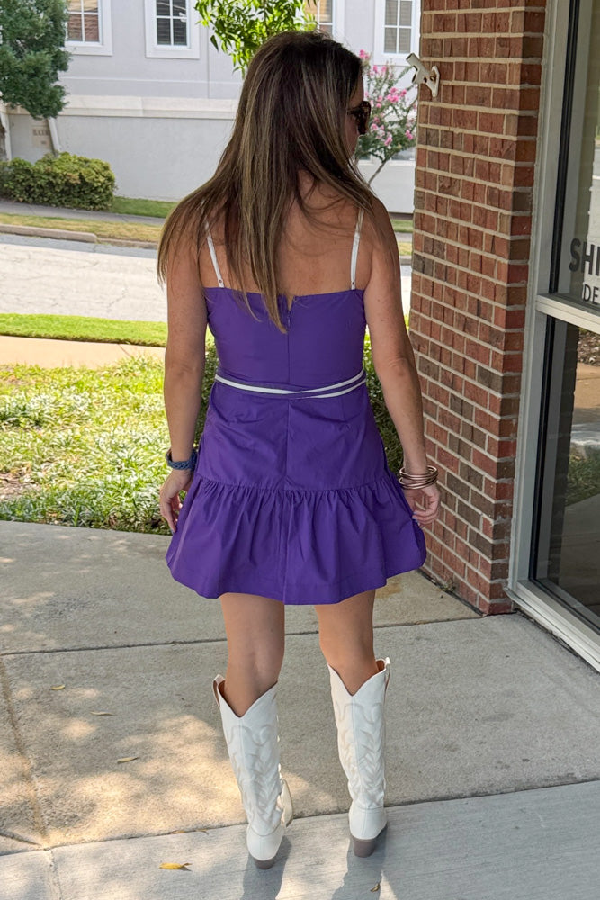 Purple Gameday Dress White Trim back