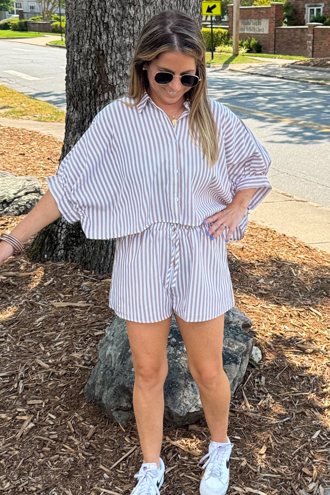 Day +Moon Striped Shorts Set Oversized Top