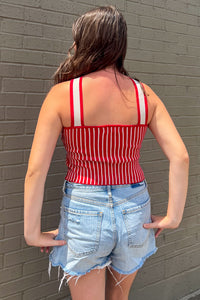 Day and Moon Red Striped Crop Top Back