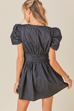 Puffed Cap Sleeve Mini Dress/Romper-Black
