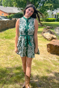 Entro Green Floral Embroidered Button Down Dress