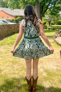 Entro Green Floral Embroidered Button Down Dress Back