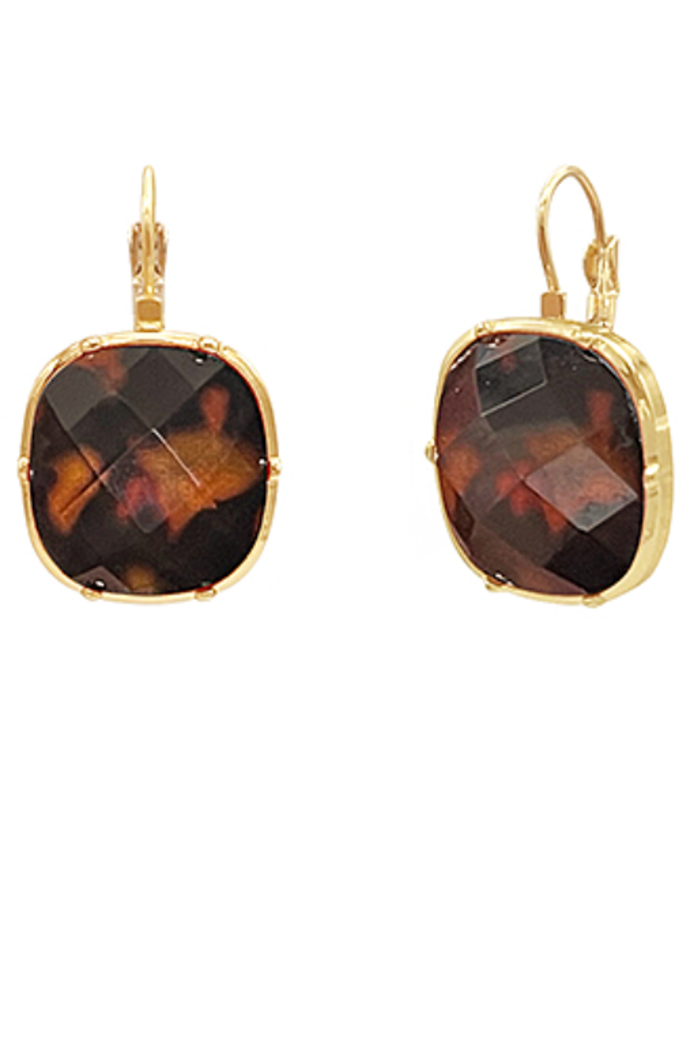 Faceted Tortoise Acrylic Earrings-Brown