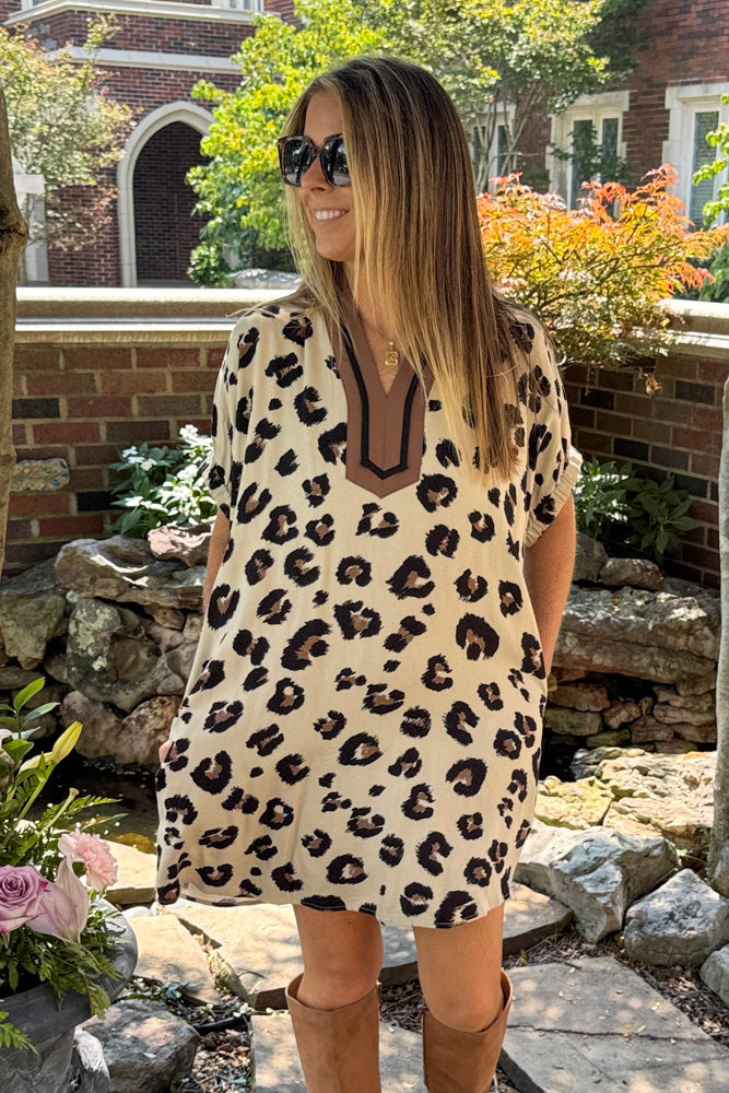 Entro Leopard Print Dolman Dress Close