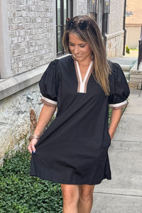 Entro Black Dress With Contrast Collar Close