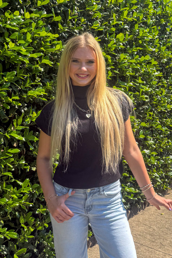 Entro Black Mock Neck Top