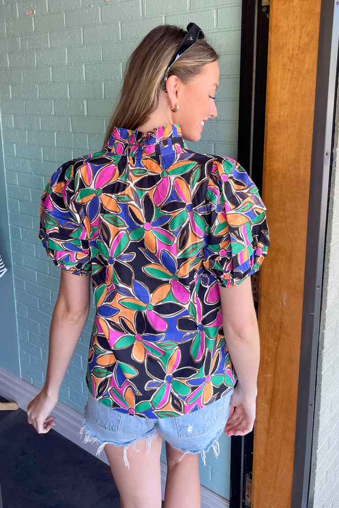Colorful Floral High Neck Top-Black – Simply Dixie Boutique