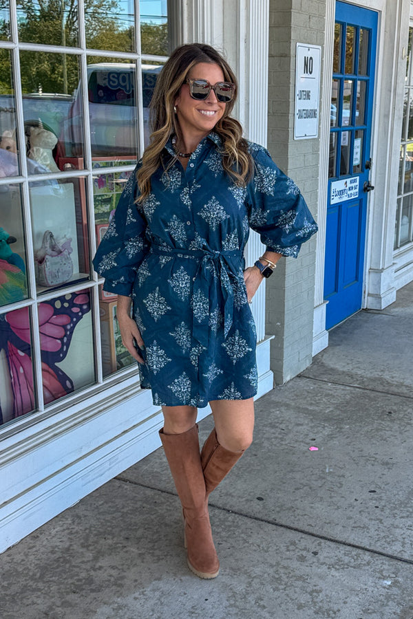 Navy Diamond Pattern Entro Dress