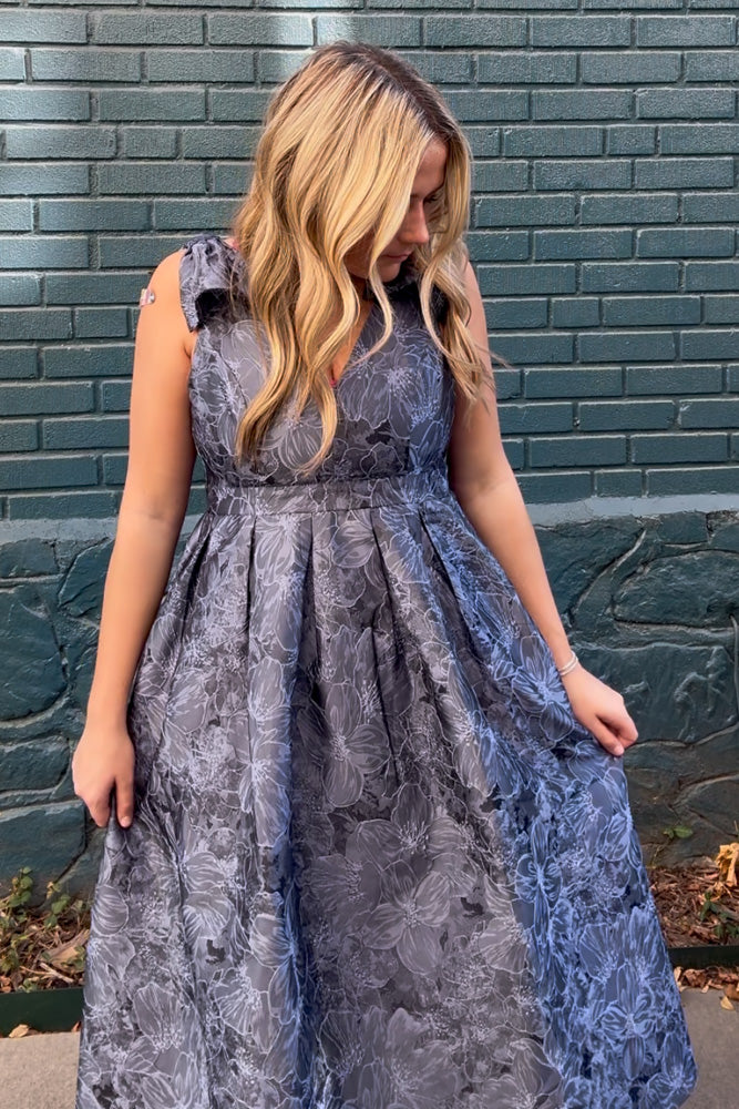 Entro Slate Floral Midi Dress for Holidays Simply Dixie Boutique Large Entro Slate Floral Midi Dress for Holidays Simply Dixie Boutique Large