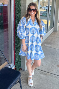 Entro Blue Patterned Dress
