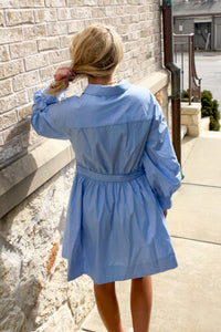 I'm Blue For You Long Sleeve Dress-Chambray