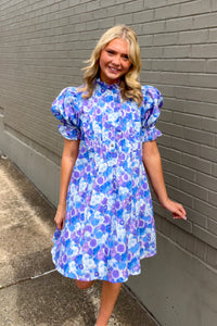 Entro Blue and Purple Puff Sleeve Dress Simply Dixie