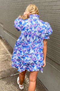 Entro Blue and Purple Puff Sleeve Dress Back