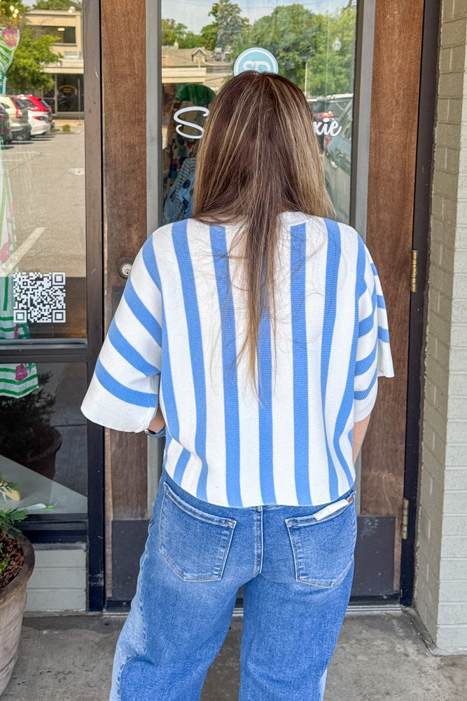 Beachy Keen Striped Dolman Sleeve Top-Blue