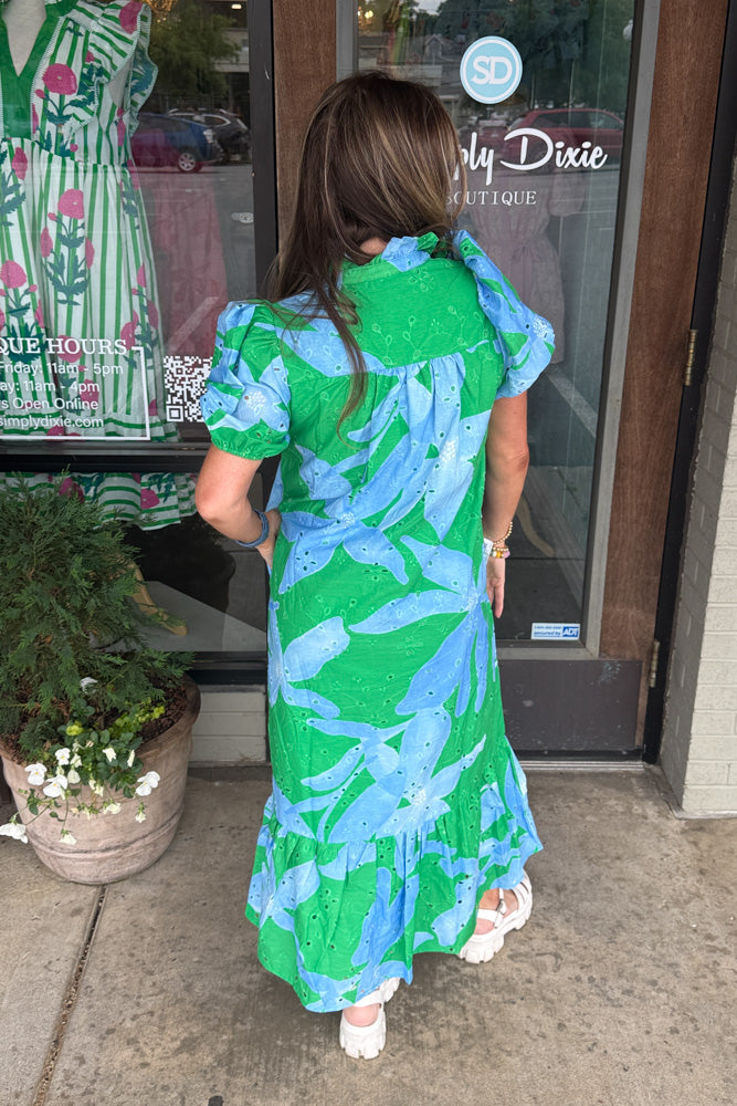 Entro Blue and Green Floral Maxi Dress Back
