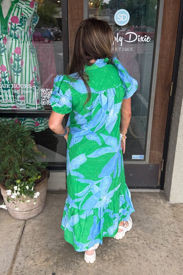 Entro Blue and Green Floral Maxi Dress Back