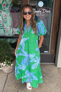 Entro Blue and Green Floral Maxi Dress