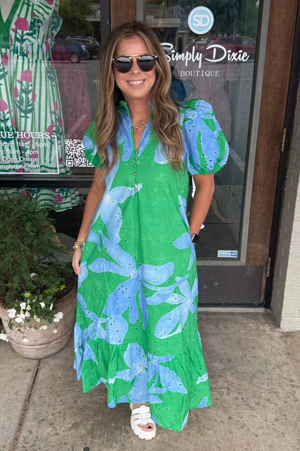 Entro Blue and Green Floral Maxi Dress