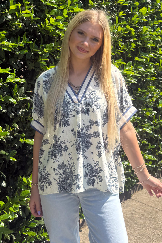 Entro Floral Dolman Sleeve Top Blue