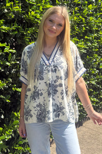 Entro Floral Dolman Sleeve Top Blue