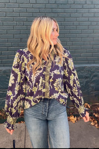 Entro Navy Leaf Top with green trim