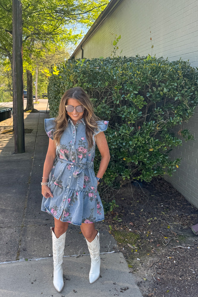Entro Denim Floral Dress Insta